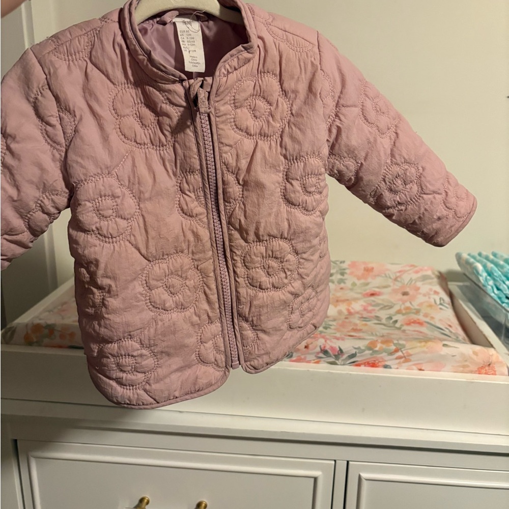 H&M Light Pink Floral Quilted Kids Puffer Jacket
